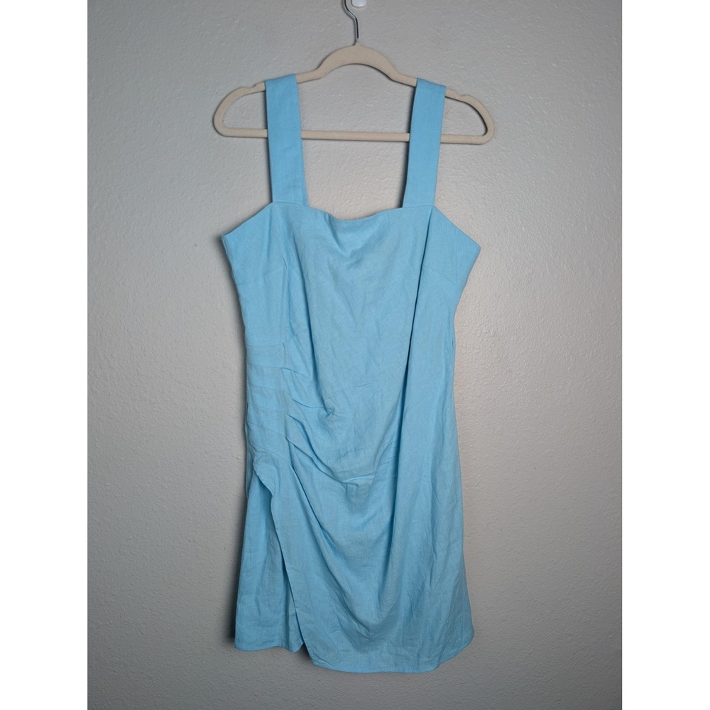 Ann Taylor Dress‎ Womens 8 Blue Knee Length Fit & Flare Square Neck Linen